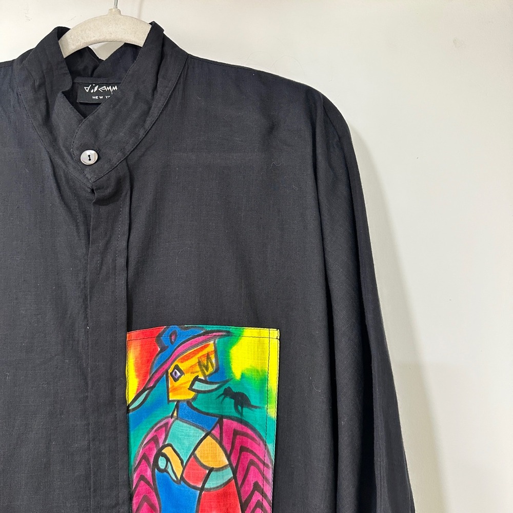 Vintage 90s Dilemma New York Hand Painted Wearable Art Tunic Organic Black OS - Picture 2 of 10